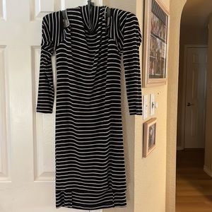 Cold shoulder, black, and white striped dress price reduced